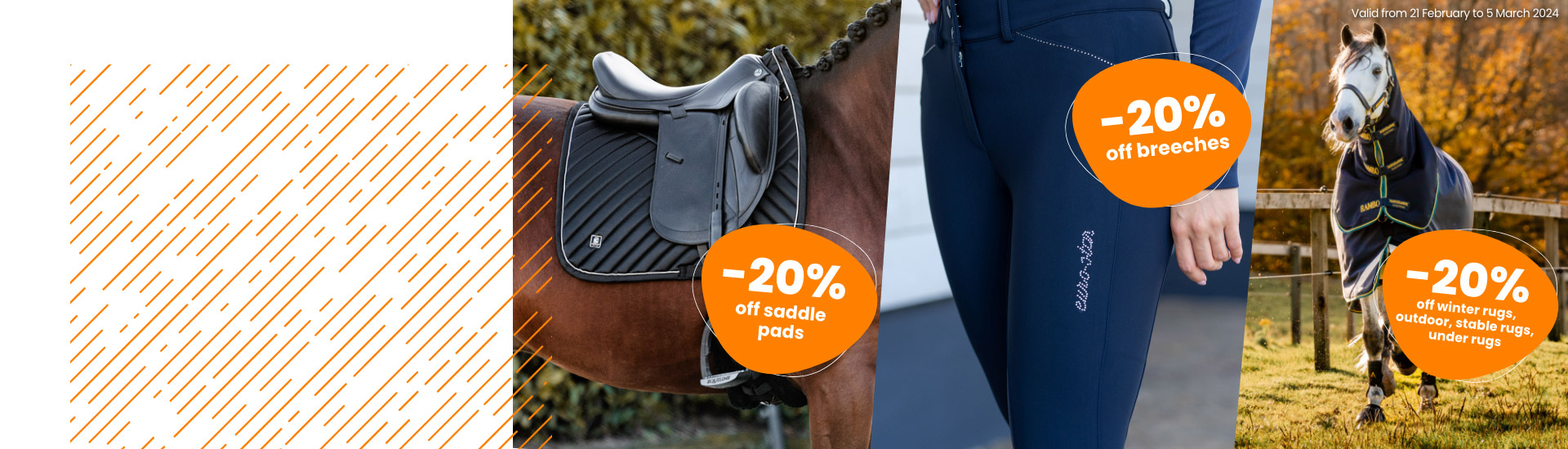 -20% breeches, rugs, saddle pads