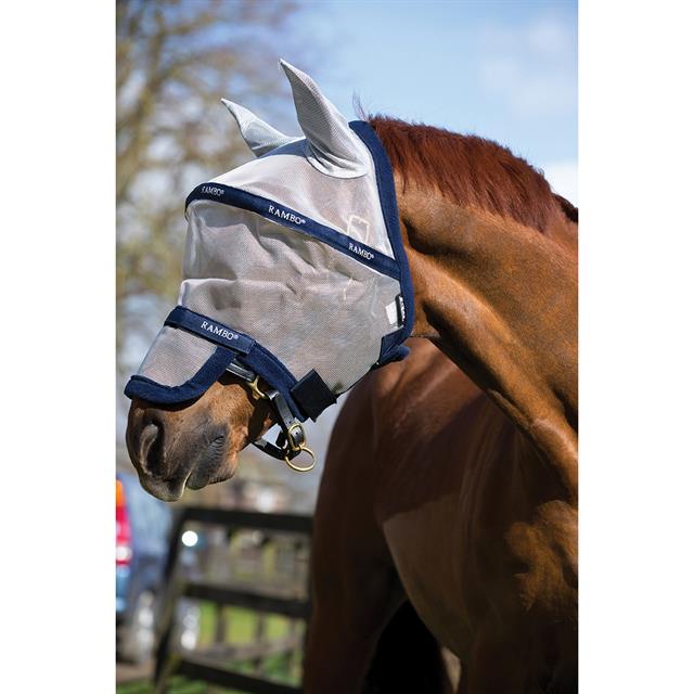 Fly Mask Horseware Rambo Plus Silver-Blue