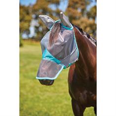 Fly Mask WeatherBeeta ComFiTec Deluxe Fine Mesh with Ears & Nose Grey-Turquoise