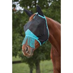 Fly Mask WeatherBeeta Deluxe Fine Ears&Fringe Black-Turquoise