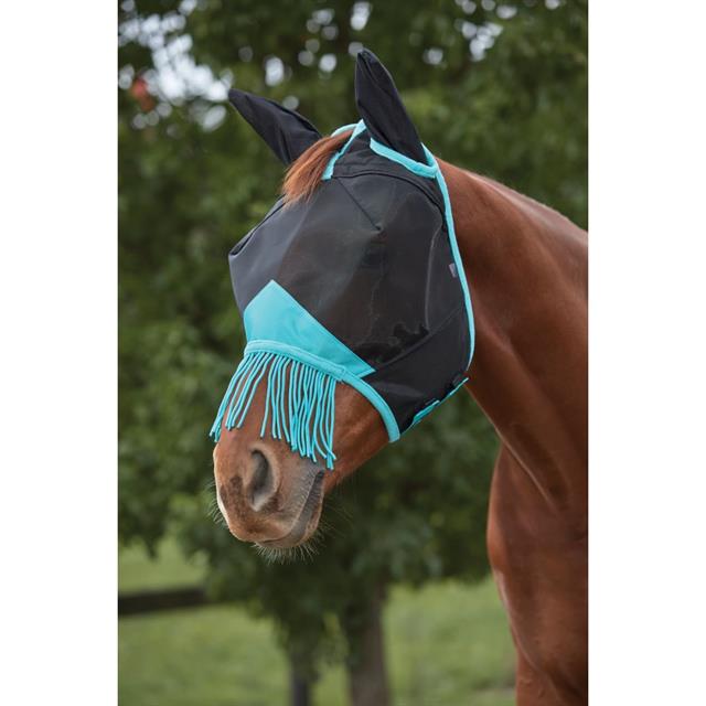 Fly Mask WeatherBeeta Deluxe Fine Ears&Fringe Black-Turquoise