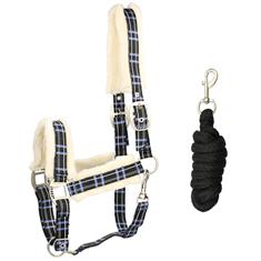 Halter and Lead Rope with Fur QHP Check Black