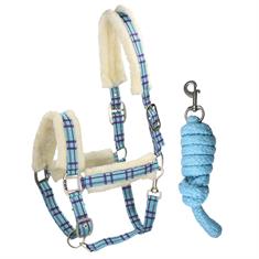 Halter and Lead Rope with Fur QHP Check Blue