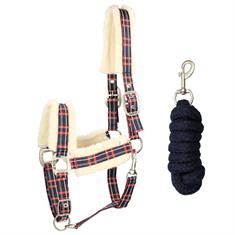 Halter and Lead Rope with Fur QHP Check Dark Blue