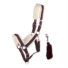 Halter and Lead Rope with Fur QHP Check Dark Red