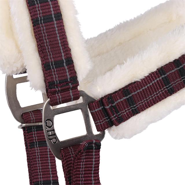 Halter and Lead Rope with Fur QHP Check Dark Red