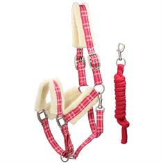 Halter and Lead Rope with Fur QHP Check Pink