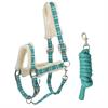 Halter and Lead Rope with Fur QHP Check Turquoise
